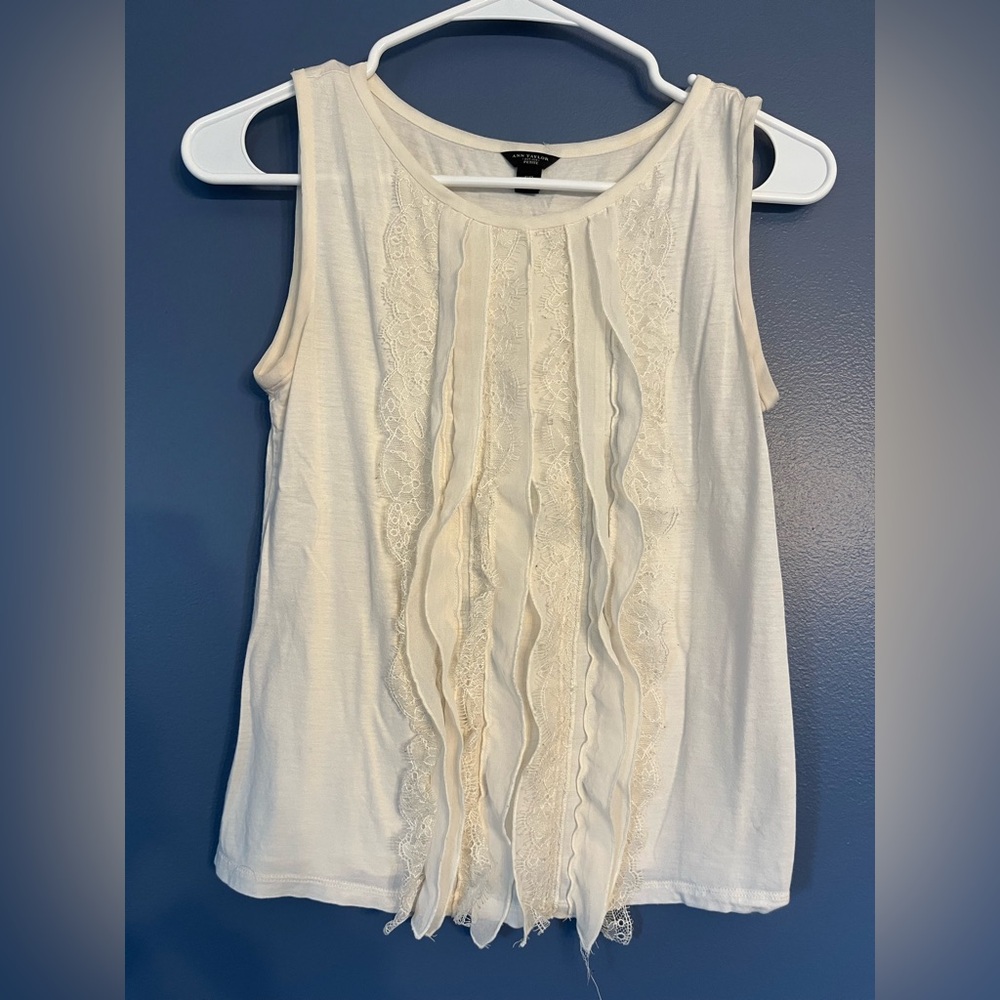 Ann Taylor, Petite Small, White lace front blouse